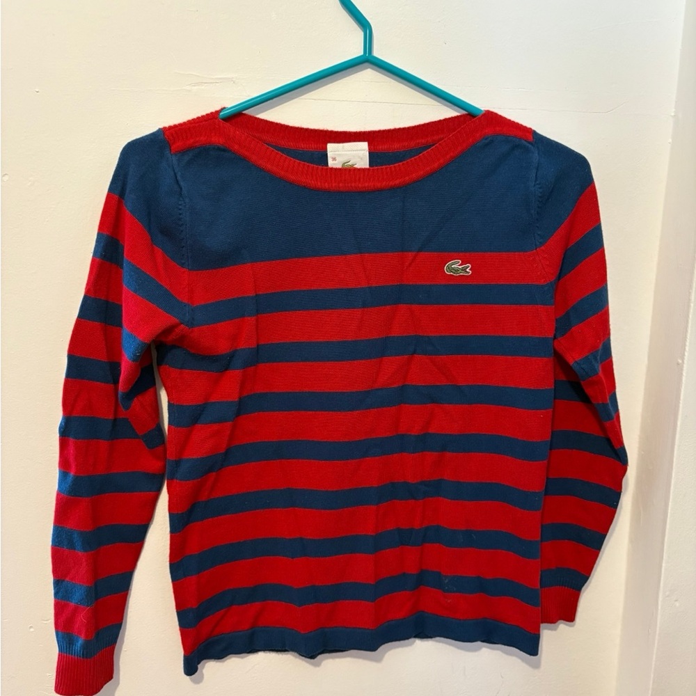 2/45$💓Lacoste Red and Blue Striped Sweater